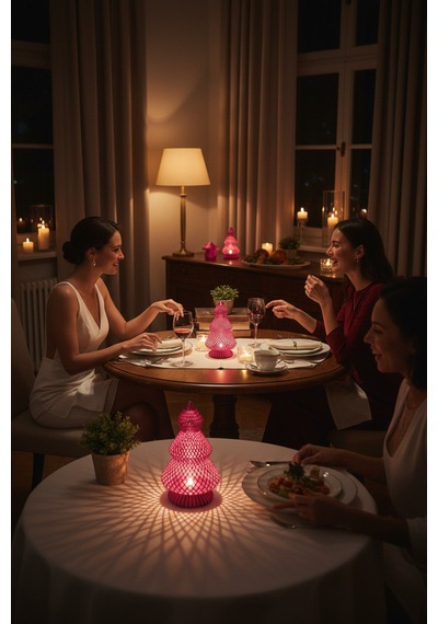 Dekoratif Metal Led Mumluk 4 Lü Set 2 Uzun 2 Kısa Mum & Led Mum Uyumlu Şık Tasarım Fuşya