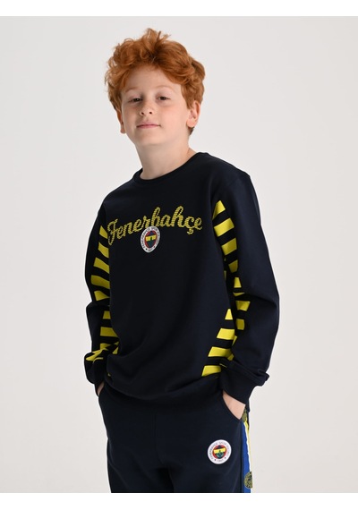 Fenerbahçe Lacivert Tribün Çubuklu Detaylı Çocuk Sweatshirt Fb Laci Yeni