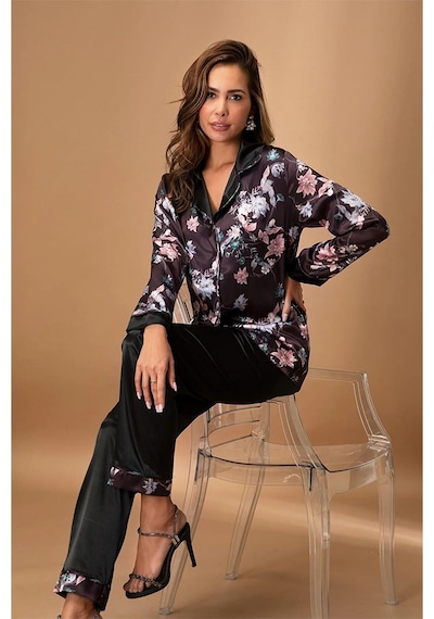 Nurteks 5650 Kadın Saten Pijama Takımı-siyah Siyah