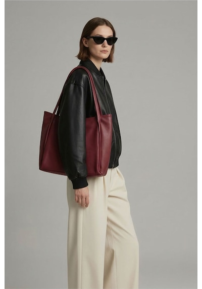 B&t Bujiteri B&t Kadın Bordo Büyük Boy Omuz Çantası Geniş Hacimli Tote Shopper Günlük Çanta Bordo Bordo