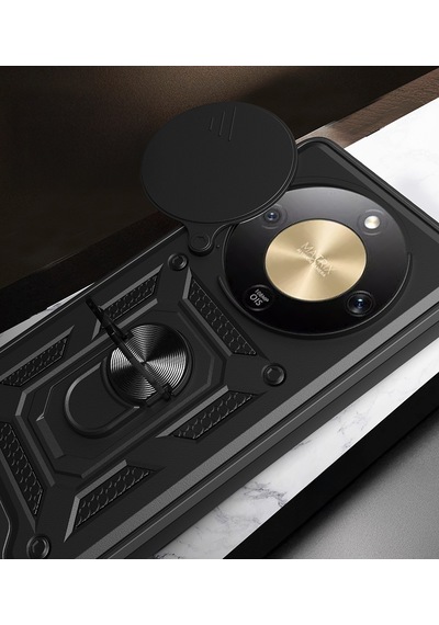 Maks Technology Honor Magic 8 Lite 5g Kılıf Magnetik Standlı Kamera Korumalı Mkst Sürgülü Vega Kapak - Siyah