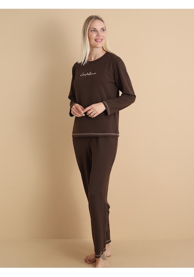 Wordex Mirano 3200 Kadın Kışlık Spor Eşofman Pijama Takımı Kahve