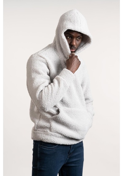 Fbı Kapşonlu Kanguru Cepli Slimfit Peluş Sweatshirt Gri