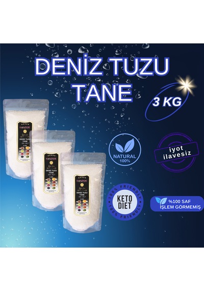 Hanzade Bitkisel Saf Deniz Tuzu Tane Granül İyot İlavesiz 3 x 1 KG
