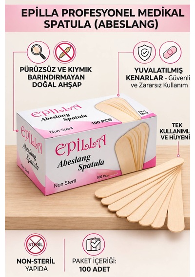 Epilla 100'lü 4 Paket Abeslang Tahta Dil Çubuğu Basacağı - Ağda Spatulası, Avantaj