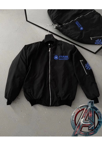 Mbb E-ticaret Erkek Stark Industries Siyah Bomber Mont Fermuarlı Cepli Uzun Kollu Kapitone - Siyah