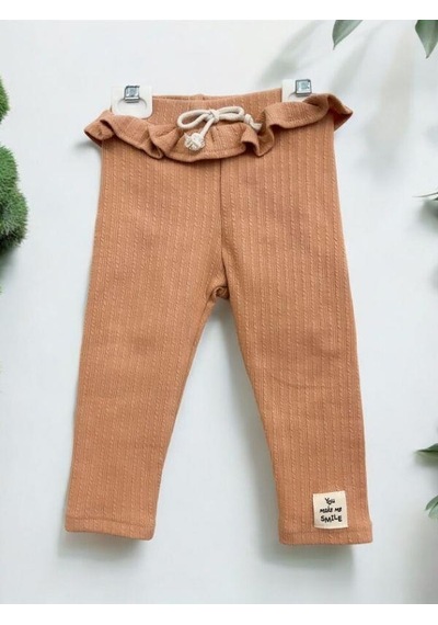 Zekids Kız Çocuk Pamuklu Fırfır Detaylı Taytlı Takım-14295 Kahverengi