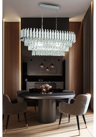 Koza Gümüş 73x35 Cm'lik Kristal Taşlı Yemek Masası Lüks Avize - Yatak Odası - Salon - Mutfak - Hol Altın