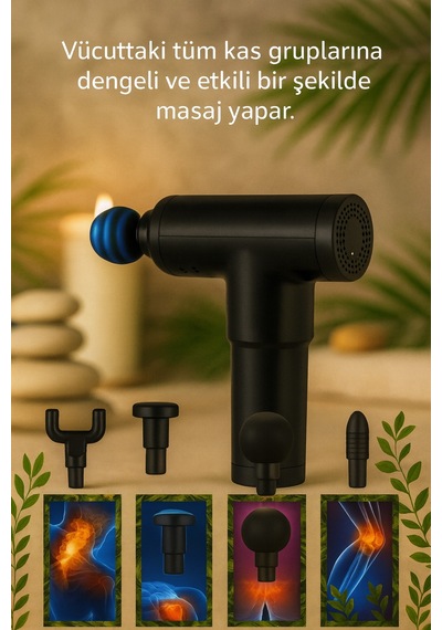 Derin Kas Masaj Tabancası Titreşimli, 4 Başlıklı, Kablosuz Şarjlı Siyah - 785794118