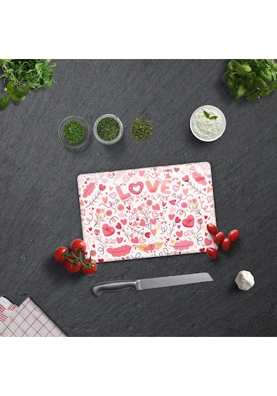 Decorita Cam Kesme Tahtası|Love - Renkli|20cm x 30cm