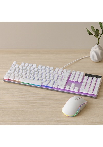 Usb Kablolu Oyuncu Klavye Ve Mouse Seti - Beyaz Rgb Diğer