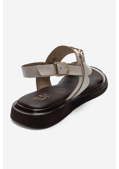 Luvi Shoes Fabıana Krem Hakiki Deri Tokalı Kadın Parmak Arası Sandalet