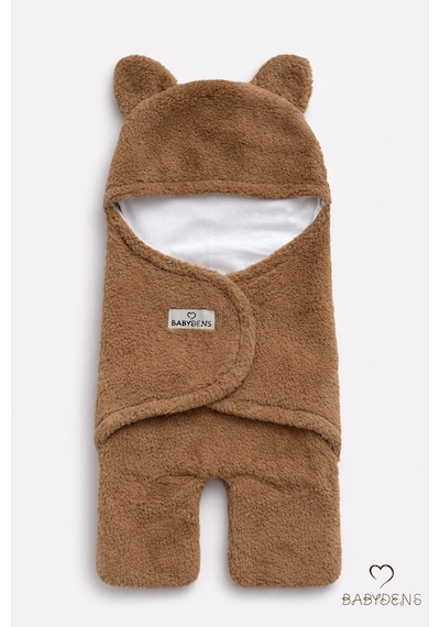 Babyden's 0-12 Ay Welsoft Peluş Bebek Dış Kundak - Uyku Tulumu Ayıcık Kulaklı İçi %100 Pamuk Astarlı Battaniye Kahverengi