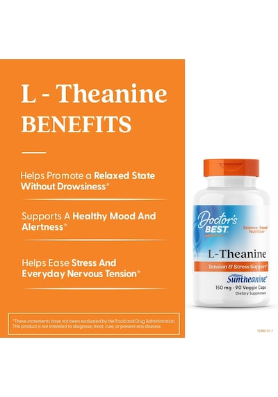 Doctor's Best L-theanine Contains Suntheanine Helps Reduce Stress & Sleep 150 Mg 90 Caps