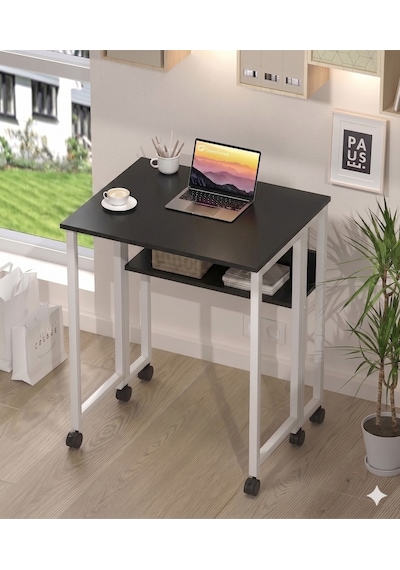Sidney Kitaplık Raflı Katlanır Masa 70cm Tekerli Bilgisayar Masası Laptop Masası Beyaz-siyah Beyaz - Siyah Sidney Kitaplık Raflı Katlanır Masa 70cm Tekerli Bilgisayar Masası Laptop Masası Beyaz-siyah Beyaz - Siyah