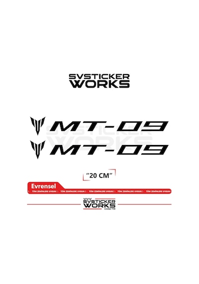 Yamaha Mt-09 Uyumlu Yazı Sticker Yüksek Kalite Özel Kesim Folyo 2'li Set Siyah