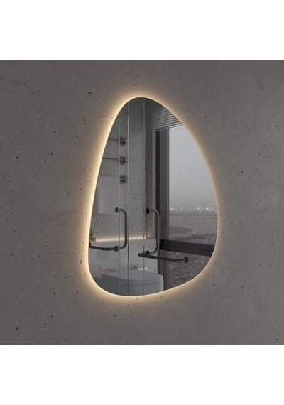 70x82 Cm Asimetrik Led Işıklı Modern Ayna Touch Sensörlü, Dimmer Özellikli Günışığı 3000k 6 Boyut Sarı