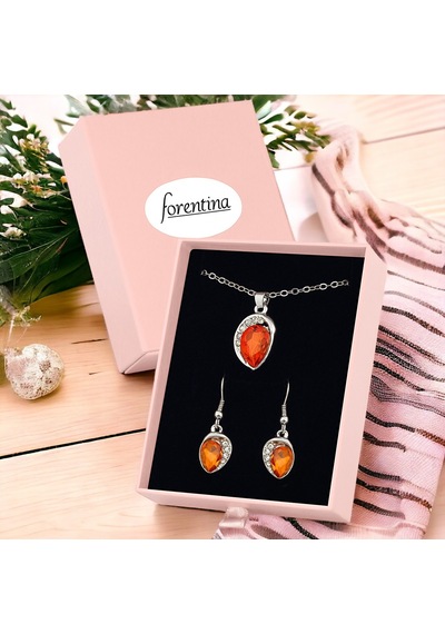 Forentina Gümüş Kaplama Kristal Taşlı Kolye Küpe Pembe Kutuda Hediye Takı Seti Ps3378 Çok Renkli