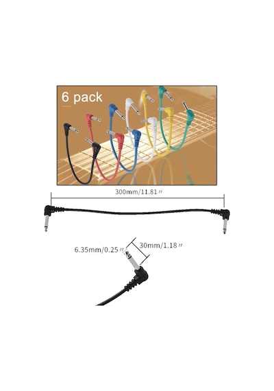 Midex Pj6 Gitar Kablosu Efekt Pedal Kablosu 6 Lı Set 30 Cm 6 Farklı Renk 6.35mm Jack Kablo