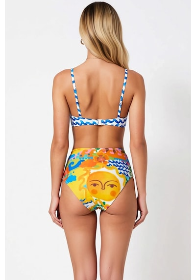 Benerly Kadın Bikini Takımı Balconette Kaplı Kolsuz Örme Dalgıç Scuba Tro Çok Renkli