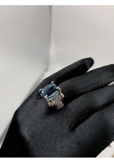 925 Gümüş Mavi Topaz Elmas Tasarım Yüzük 308