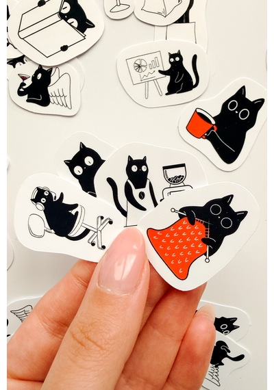 Eğlenceli Siyah Kedi 35 Parça Sticker Paketi Kaliteli Su Geçirmez Laptop Termos Telefon Etiket Seti