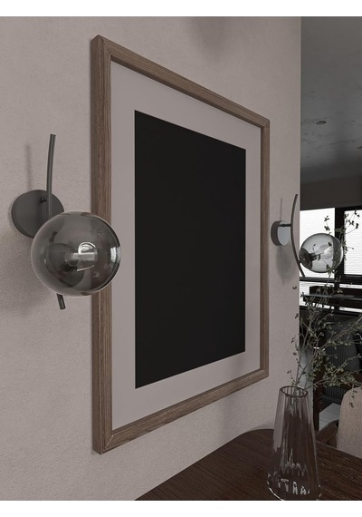 Lal 2 Adet Modern Füme Cam Küre Duvar Apliği - Siyah Metal Gövdeli Dekoratif Aydınlatma Siyah Kasa Füme Rengi Cam Tek Ebat Diğer