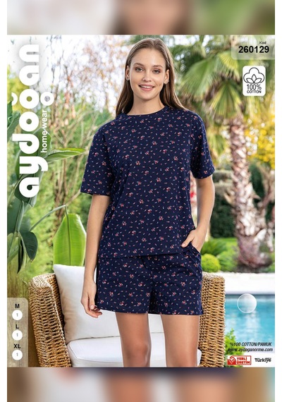 Aydoğan Kadın Mary Şortlu Cotton Lacivert Pijama Takımı 0129