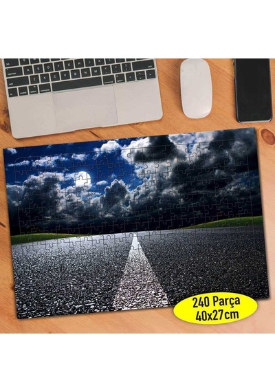 Bulutlu Gökyüzü Ve Uzayan Şeritli Yol 240 Parça Puzzle Yapboz-80