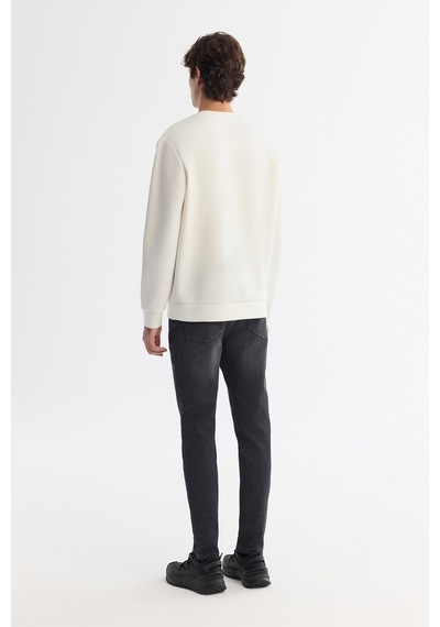 Avva Erkek Ekru Bisiklet Yaka Pamuklu Baskılı Elastan Regular Fit Sweatshirt A42y1206