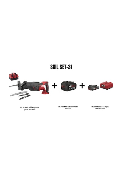 Skil Set-31 Skıl XP 3480FA Akülü Kılıç Testere Çantalı + 4AH Li Batarya + 2.5AH Batarya + 2.4A Şarj Cihazı