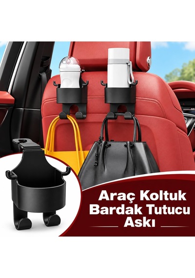 Araç İçi Bardak Tutucu Ve Koltuk Arkası Organizer, Telefon Tablet Standı, Poşet Askılı Çok Fonksiyonlu Oto Bard