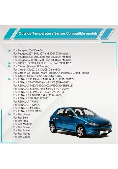 Peugeot 408, 508, Partner, 2008, 3008, 5008 Uyumlu Dış Sıcaklık Ayna Sensörü Oto Dış Isı Sensörü