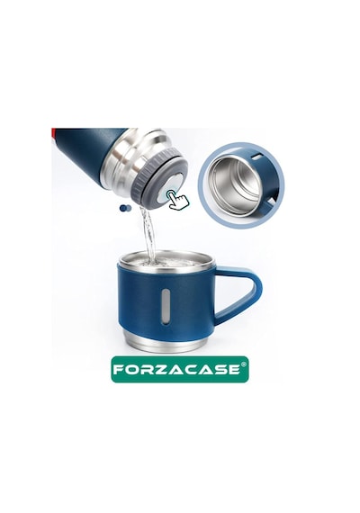 Forzacase FC046M 3 Bardaklı Paslanmaz Çelik Termos Mavi 500 ML