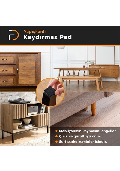 Furndiy Kendinden Yapışkanlı Kare Kaydırmaz 30 Mm X 30 Mm Siyah 21 Parça Siyah
