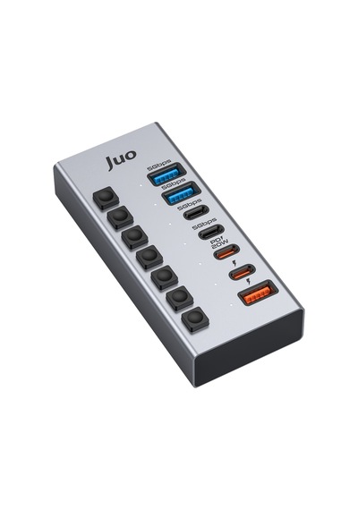 Juo Usb-a 7 Portlu Anahtarlı 3 Usb-a 4 Type-c 5gbps Pd Hızlı Şarj Destekli Usb 3.1 Çoklayıcı Dönüştürücü Hub