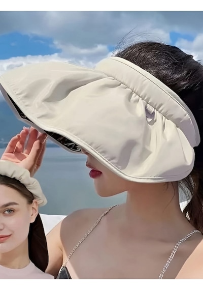 Tezzgelsin Kadın Geniş Siperli Uv Korumalı Vizör Şapka Bej