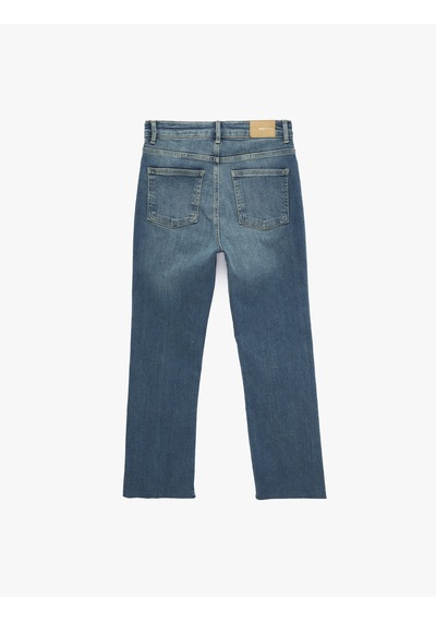 Koton Normal Bel Dar Kesim Düğmeli Pamuklu İspanyol Paça Denim Pantolon - Flare Jeans Green Cast 6sal40190md Yeşil