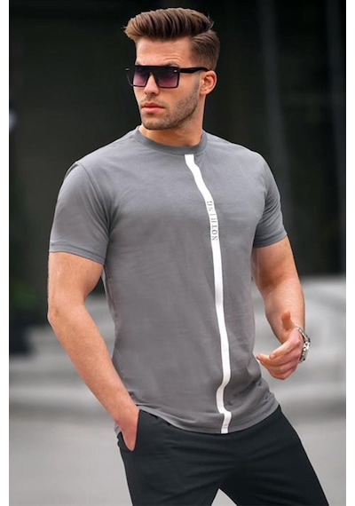 Madmext Madmext Baskılı Füme T-Shirt 5378-Füme