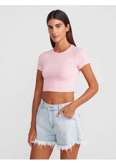 Dilvin 31104 Modal Crop Top-toz Pembe Toz Pembe