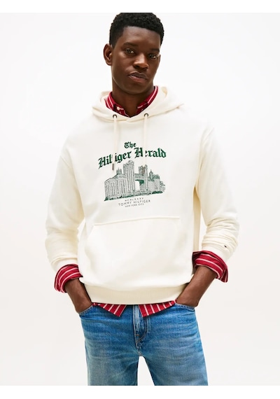 Tommy Hilfiger Herald Skylıne Hoody, Z00 Krem Erkek Hoodie