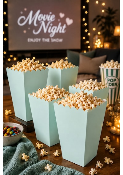 Mısır Kutusu Pop Corn Kutusu Su Yeşili 8'li Doğum Günü Parti Sinema Temalı Patlamış Mısır Kutusu