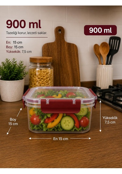 Softchef Sızdırmaz Kare 4 Lü Saklama Kabı Bordo