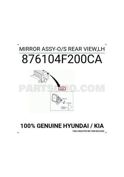 Hyundai H1 00/porter Dış Ayna Manuel Sol 2004- Oem No: 876104f200ca