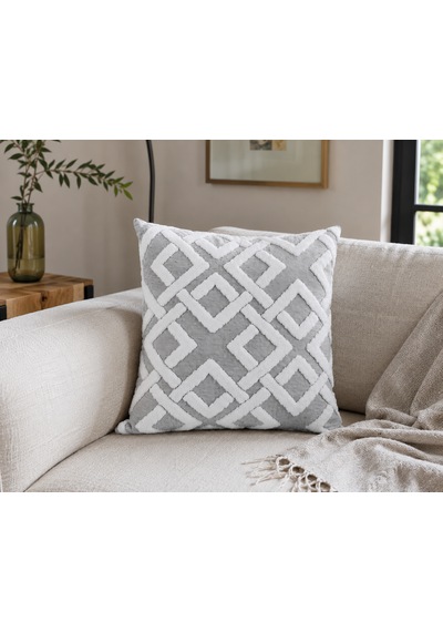 Maze 43x43 Cm Dekoratif Kırlent Kılıfı Geometrik Dokulu Modern Koltuk Yastık Kılıfı Gri