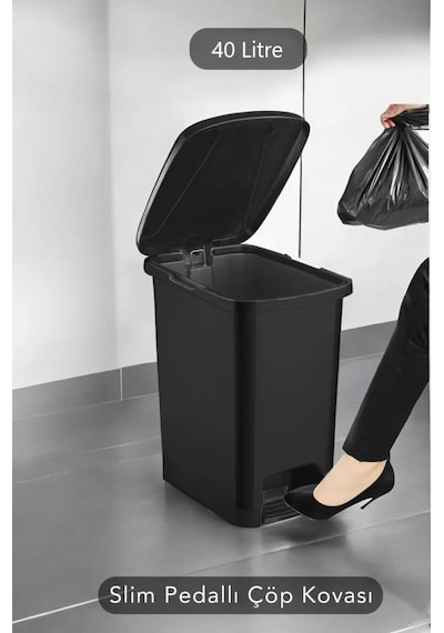 Srl-3030 Slim Pedallı Plastik Çöp Kovası İç Kovalı 40 Lt Siyah Çok Renkli