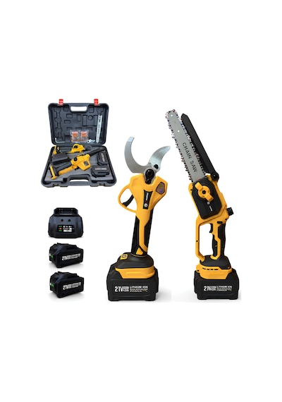 Prohummer Phm008 Yeni Akülü 2li Bahçe Seti Dal Budama Makası 50mm Ve Dal Budama Testere 20cm 21v 4a Çift Akülü Sarı