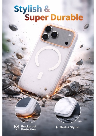 Apple Uyumlu iPhone 17 Pro Max Magsafe Wireless Şarj Özellikli Mat Sert Arka Kapak Kılıf Beyaz