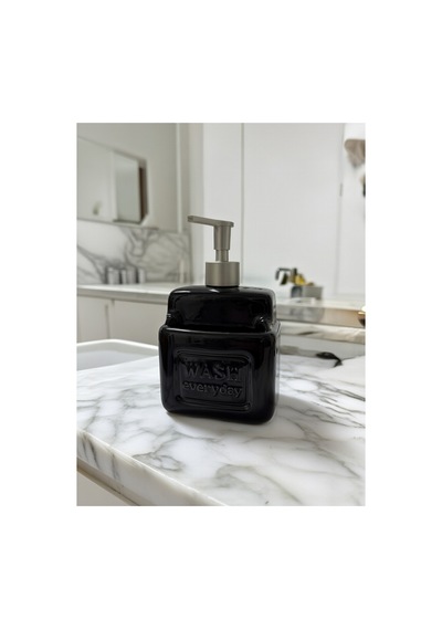 Seramik Süngerlikli Siyah Sıvı Sabunluk Ve Deterjanlık - Mutfak Banyo Tezgah Üstü Düzenleyici - 500 Ml - 17 X 10.5 X 10.5