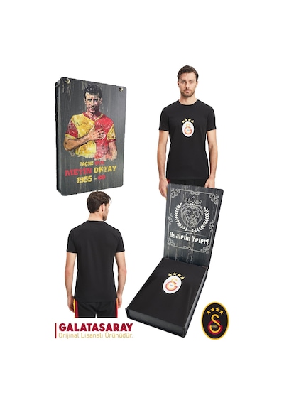 Galatasaray Lisanslı Arma T-shirt Metin Oktay Baskılı Ahşap Kutulu 100 Siyah